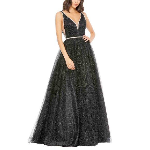 Mac Duggal 30727‎ Size 4 Black Silver Rhinestone Jeweled Tulle Ball Gown Dress - Picture 2 of 4